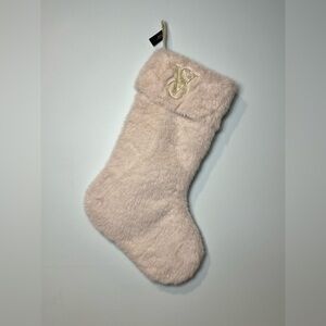 Victoria’s Secret Christmas Stocking Ivory Faux Fur Gold Lettering, NWT